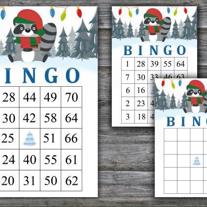 Christmas Raccoon Bingo Game,christmas Animals..
