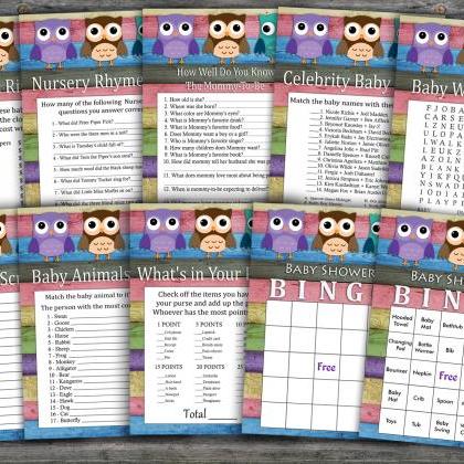 Owl Baby Shower Games Package,baby Shower Game..
