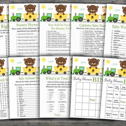 Animal Train Baby Shower Games Package,woodland..