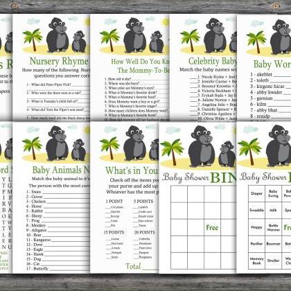 Gorilla Baby Shower Games Package,jungle Baby..
