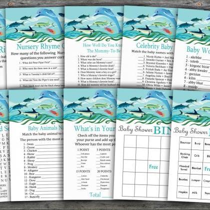 Dolphin baby shower games package,U..