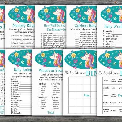 Unicorn baby shower games package,R..