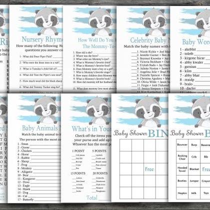 Raccoon Baby Shower Games Package,woodland Baby..