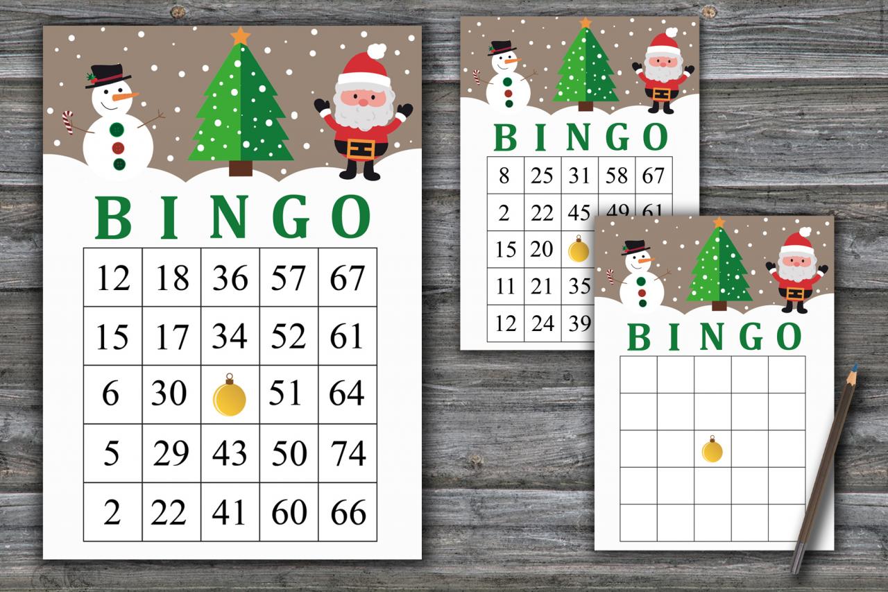 Santa Claus And Snowman Bingo Game,christmas Bingo Game,christmas Party Bingo,holiday Bingo Card,instant Download