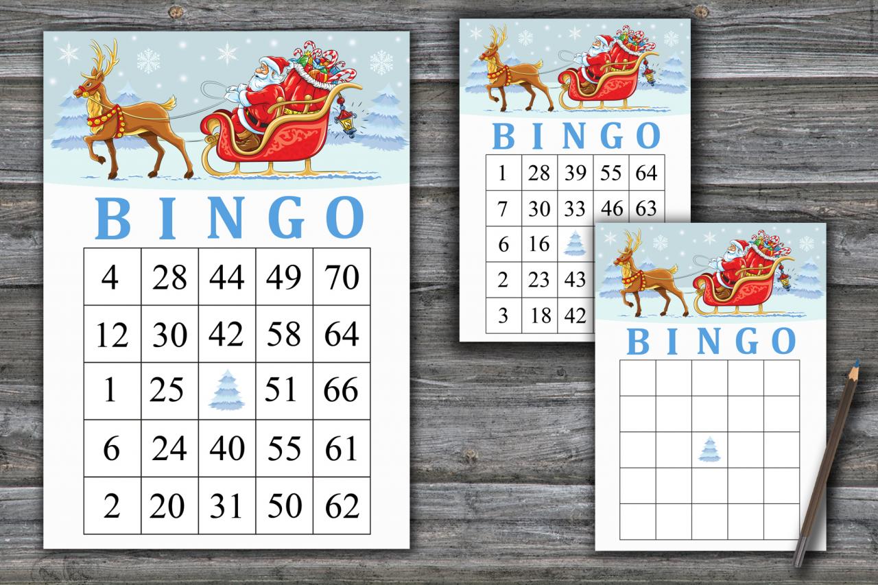 Santa Carriage Bingo Game,merry Christmas Bingo Card,christmas Bingo Game,christmas Party Bingo,holi on Luulla for Free Printable Printable Bingo Cards 4 Per Page