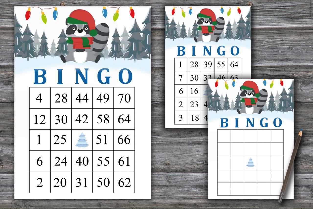 Christmas Raccoon Bingo Game,christmas Animals Bingo Card,christmas Bingo Game,christmas Party Bingo,holiday Bingo Card,instant Download