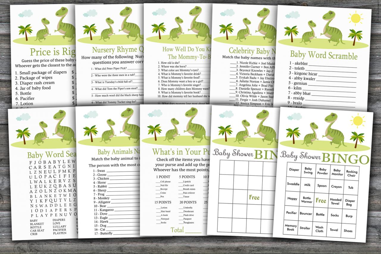 Cute Dinosaur Baby Shower Games Package,dino Baby Shower Game Package,9 Printable Games,instant Download-371