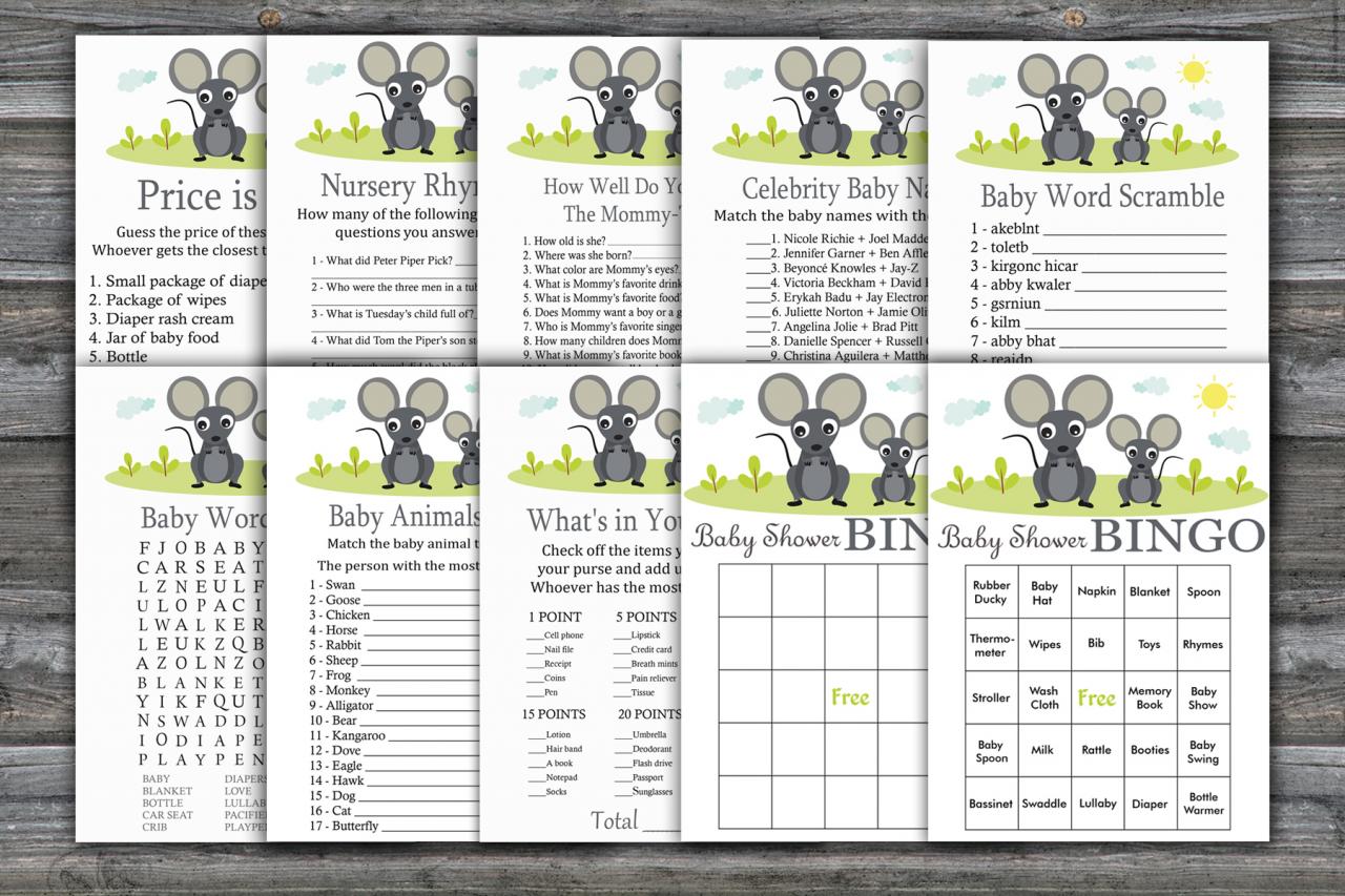 Little Mouse Baby Shower Games Package,mice Baby Shower Game Package,9 Printable Games,instant Download-344