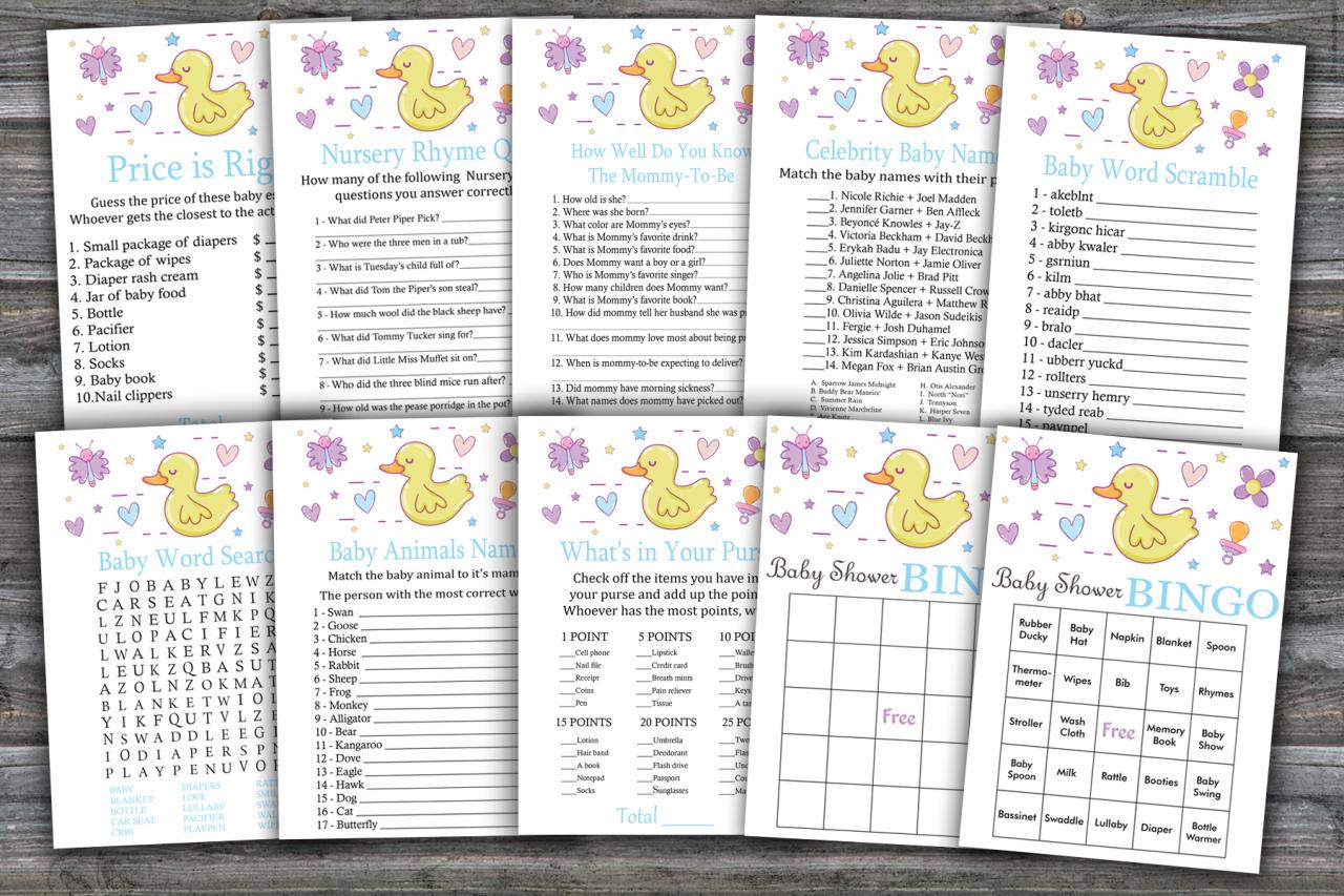 Rubber Duck Baby Shower Games Package,yellow Rubber Duck Baby Shower Game Package,9 Printable Games,instant Download-315