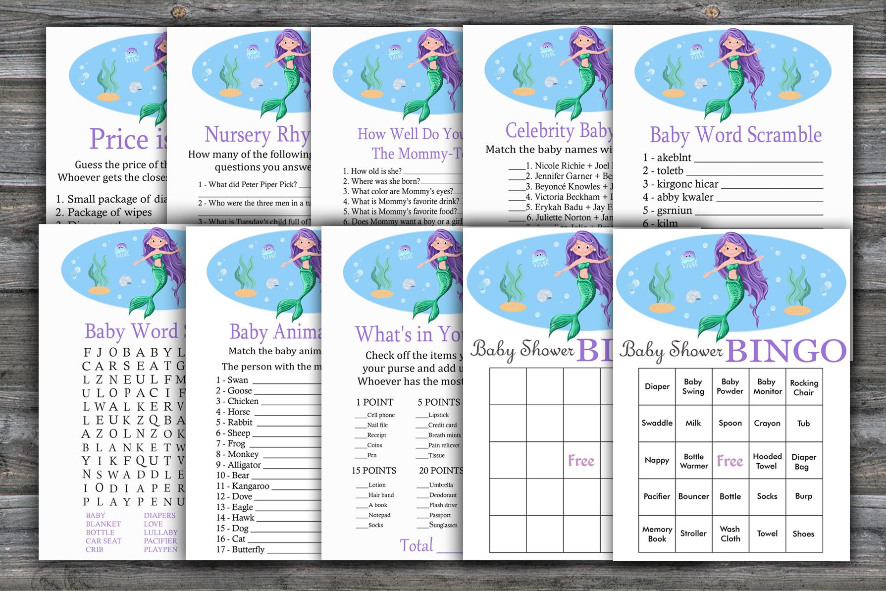 Mermaid baby shower games package,Under the sea Baby Shower Game package,9 Printable Games,INSTANT DOWNLOAD-336