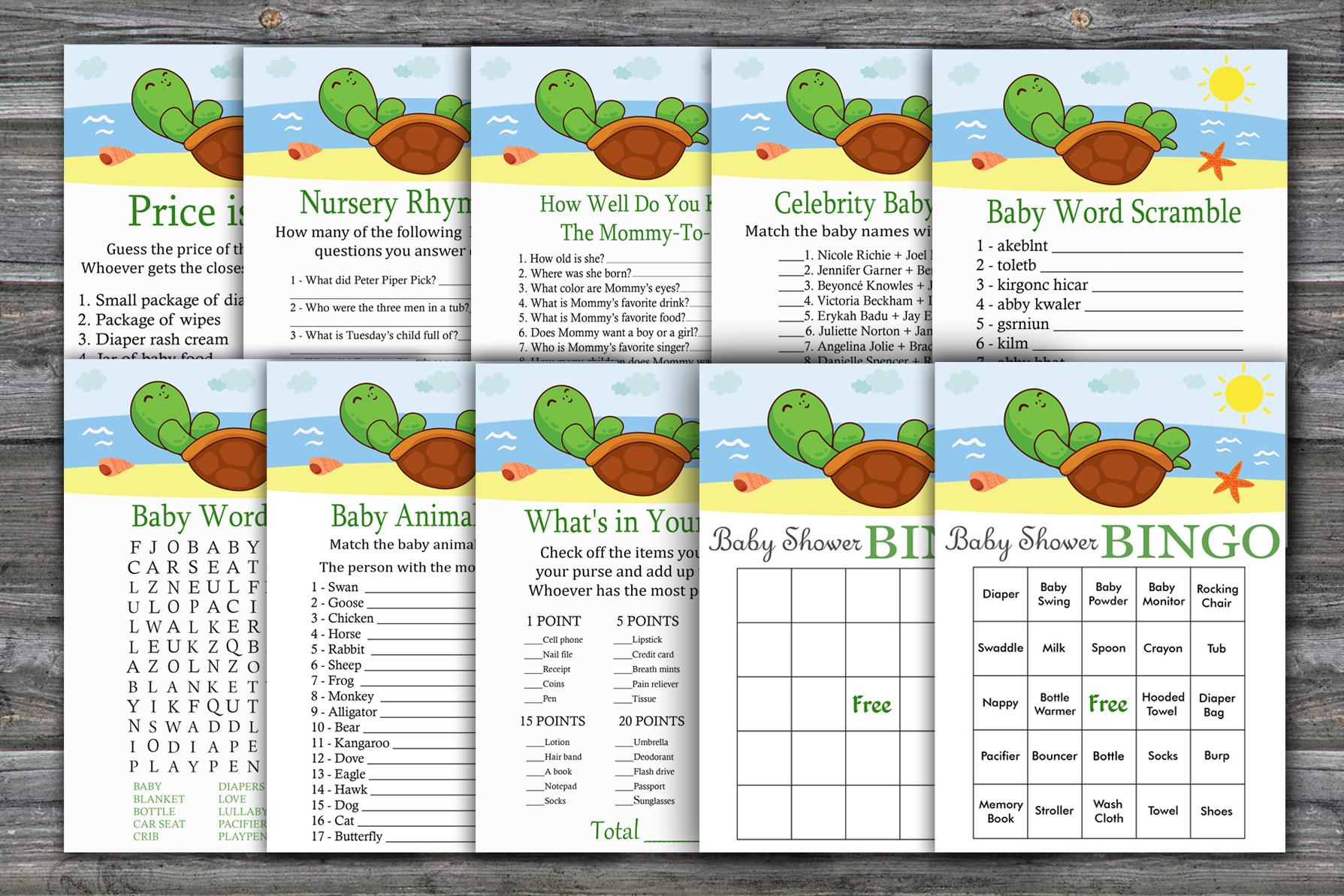 Seaturtle Baby Shower Games Package,under The Sea Baby Shower Game Package,9 Printable Games,instant Download-334