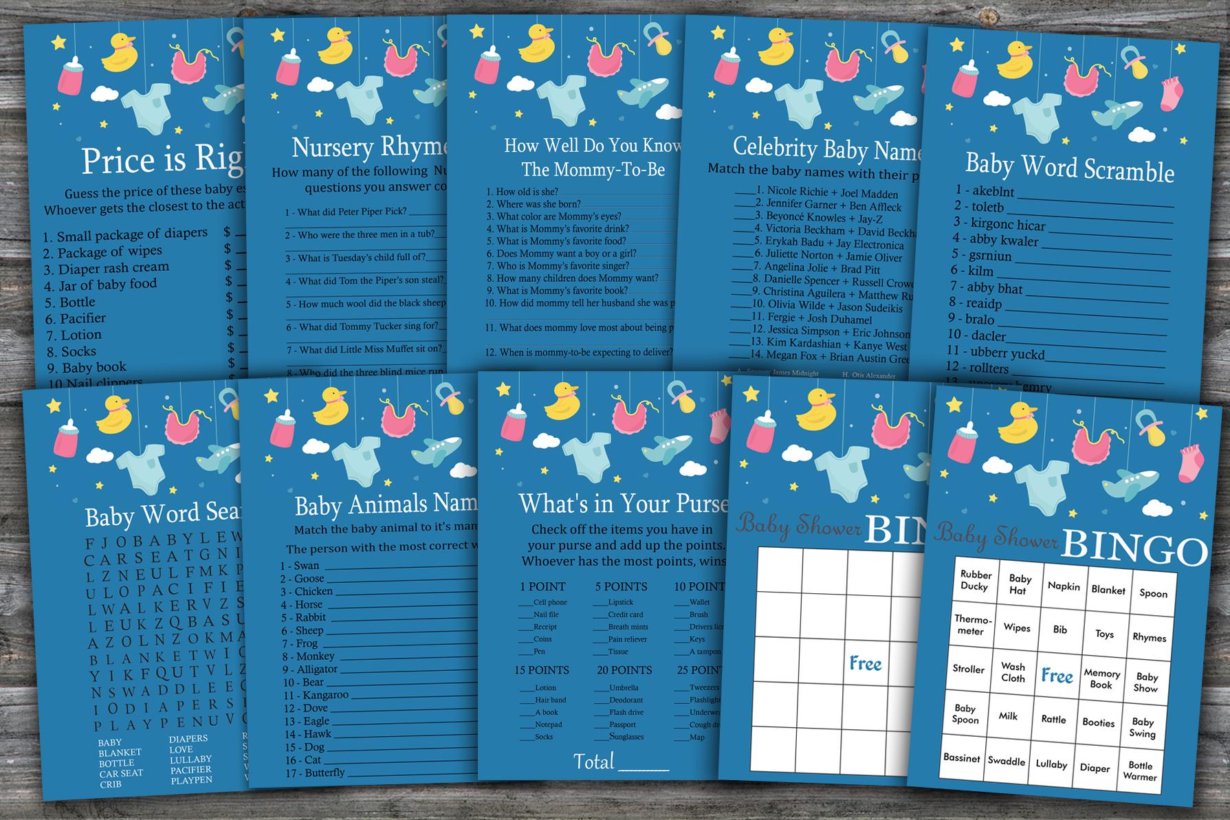 Baby toys baby shower games package,Baby toys Baby Shower Game pack,9 Printable Games,INSTANT DOWNLOAD-317