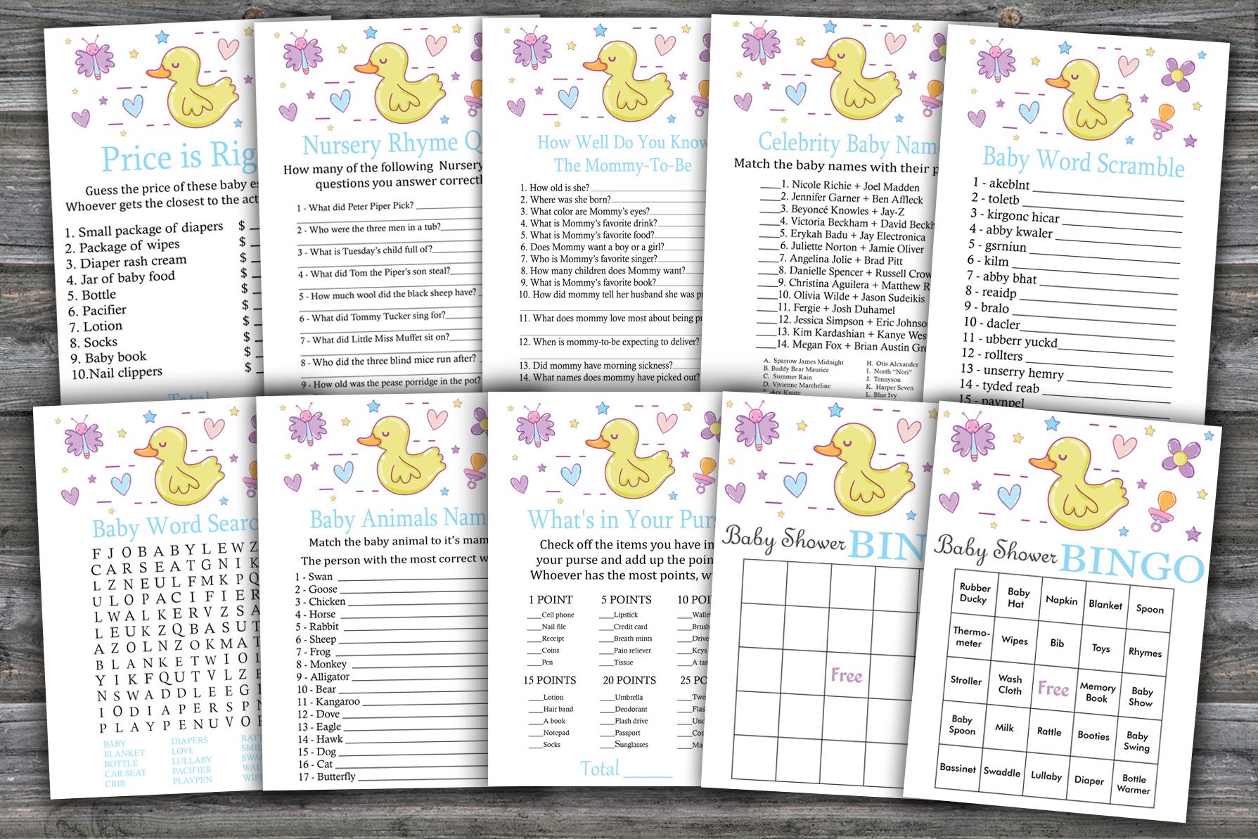 Rubber duck baby shower games package,Yellow Rubber Duck Baby Shower Game package,9 Printable Games,INSTANT DOWNLOAD-315