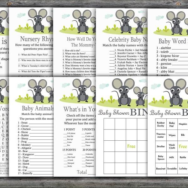 Little mouse baby shower games package,Mice Baby Shower Game package,9 Printable Games,INSTANT DOWNLOAD-344
